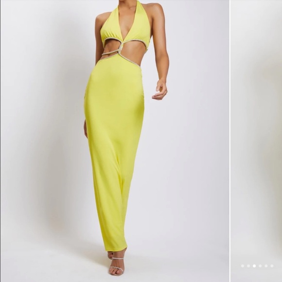 Meshki Yellow Nicha Diamante Cut Out Midi Dress - Picture 3 of 10